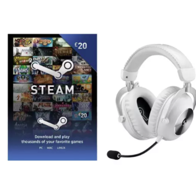 LOGITECH PRO X 2 LIGHTSPEED Wireless 7.1 Gaming Headset (White) & Steam Wallet Card (£20) Bundle
